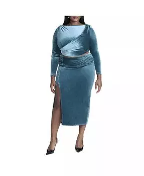 Женская бархатная макси-юбка больших размеров с разрезом ELOQUII, синий