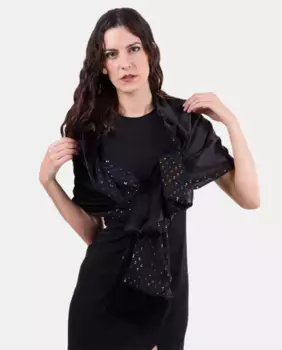 Женская бархатная праздничная шаль черного цвета на разноцветной подкладке MR Complements, черный