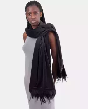 Женская бархатная шаль черного цвета с перьями MR Complements, черный