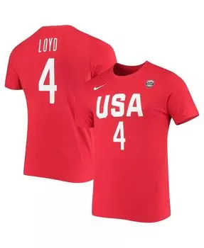 Женская баскетбольная красная футболка с именем и номером Jewell Loyd USA Nike, красный