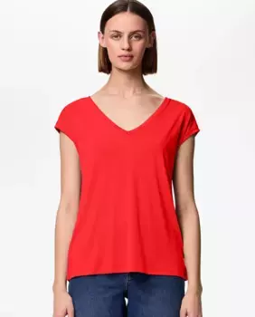 Женская базовая футболка из модала с коротким рукавом Pieces, красный