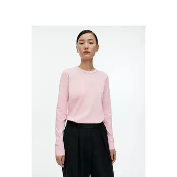 Женская базовая хлопковая футболка Arket с круглым вырезом и длинными рукавами, розовый