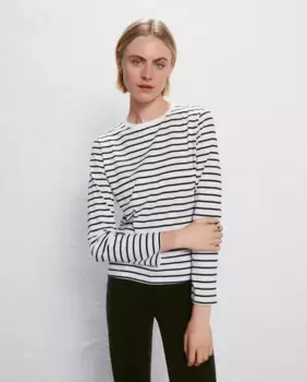 Женская базовая полосатая футболка с длинными рукавами Easy Wear, белый