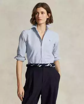 Женская базовая рубашка с контрастным логотипом Polo Ralph Lauren, синий