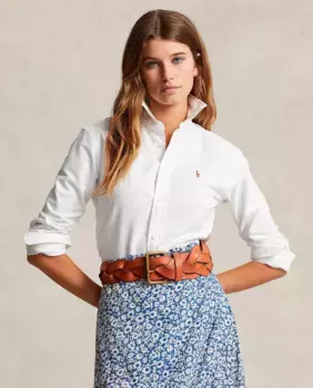 Женская базовая рубашка с контрастным логотипом Polo Ralph Lauren, белый