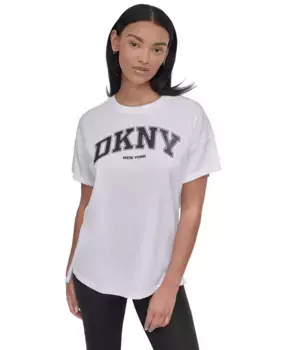 Женская бейсбольная футболка с логотипом из пайеток DKNY, белый
