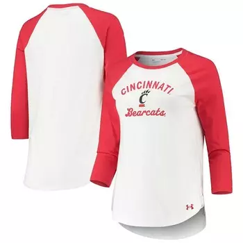 Женская бейсбольная футболка Under Armour белого/красного цвета Cincinnati Bearcats с рукавами 3/4 и бейсболом реглан, цвет Cin White