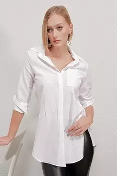 Женская белая базовая рубашка бойфренда из поплина с разрезом и длинными рукавами HZL22W-BD138791 hazelin