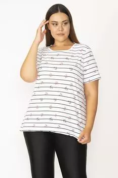 Женская белая блузка большого размера из хлопчатобумажной ткани с морским рисунком с круглым вырезом и короткими рукавами ans, белый