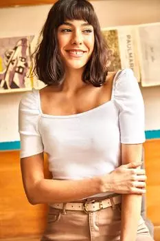 Женская белая блузка-бретелька с квадратным воротником Olalook, белый