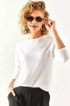 Женская белая блузка с круглым вырезом «летучая мышь» с мягкой текстурой Olalook, белый