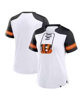 Женская белая/черная футболка Cincinnati Bengals с фольгированной основной шнуровкой Fanatics, белый