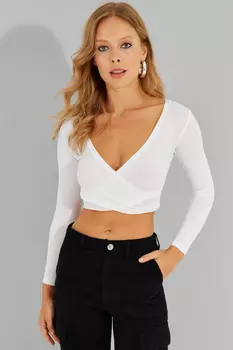 Женская белая двубортная укороченная блузка Cool & Sexy, белый
