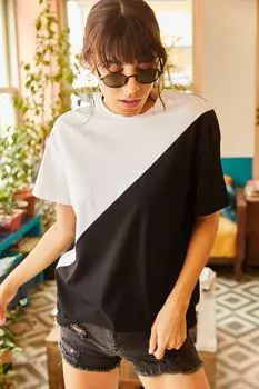 Женская белая футболка асимметричного кроя Olalook, разноцветный