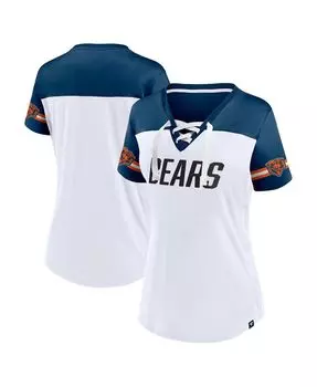 Женская белая футболка Chicago Bears Dueling с наклонным v-образным вырезом и шнуровкой Fanatics, белый
