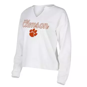 Женская белая футболка Concepts Sport Clemson Tigers Sienna с длинным рукавом и вырезом с вырезом