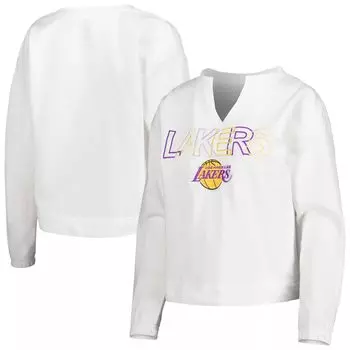 Женская белая футболка Concepts Sport Los Angeles Lakers Sunray с вырезом и длинными рукавами