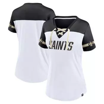 Женская белая футболка Fanatics New Orleans Saints Dueling с наклонным v-образным вырезом и шнуровкой Fanatics
