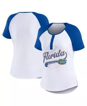 Женская белая футболка Florida Gators Baseball Logo Raglan Henley Wear By Erin Andrews, белый