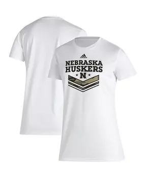 Женская белая футболка Nebraska Huskers в военном стиле AEROREADY adidas, белый