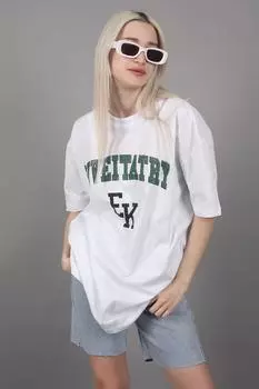 Женская белая футболка оверсайз с принтом Mg1318 Madmext, белый