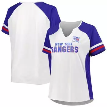 Женская белая футболка размера плюс с вырезом реглан New York Rangers и профилем