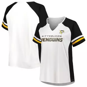 Женская белая футболка размера плюс с вырезом реглан Pittsburgh Penguins и вырезом в виде профиля