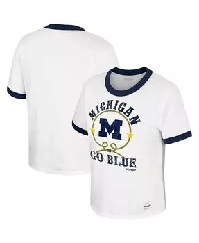 Женская белая футболка с эффектом потертости Michigan Wolverines x Wrangler Freehand Ringer Colosseum, белый