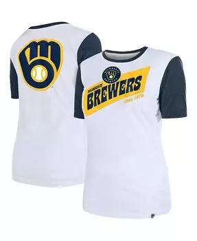 Женская белая футболка с цветными блоками Milwaukee Brewers New Era, белый