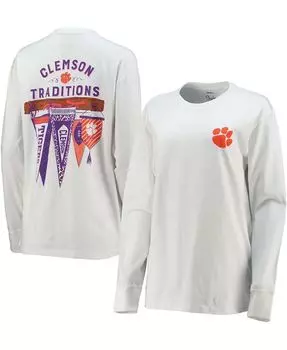 Женская белая футболка с длинным рукавом Clemson Tigers Traditions Pennant Pressbox, белый