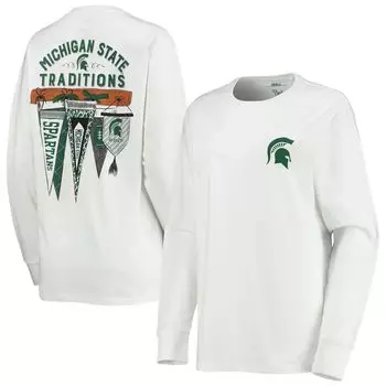 Женская белая футболка с длинным рукавом и вымпелом для прессы Michigan State Spartans Traditions