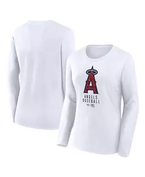 Женская белая футболка с длинным рукавом с логотипом Los Angeles Angels Fanatics, белый