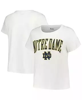 Женская белая футболка с круглым вырезом и круглым вырезом с логотипом Notre Dame Fighting Irish больших размеров Profile, белый