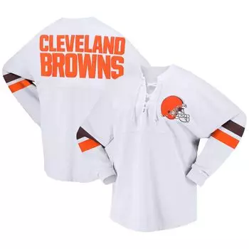 Женская белая футболка с логотипом Fanatics Cleveland Browns Spirit из джерси на шнуровке с v-образным вырезом и длинными рукавами Fanatics