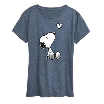 Женская белая футболка с рисунком Snoopy Heart арахиса Licensed Character, цвет Heather Blue