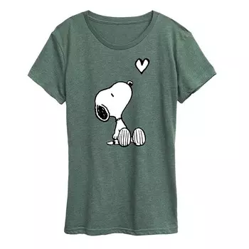 Женская белая футболка с рисунком Snoopy Heart арахиса Licensed Character, цвет Heather Green