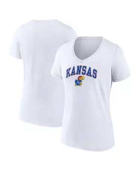 Женская белая футболка с v-образным вырезом с логотипом Kansas Jayhawks Evergreen Campus Fanatics, белый