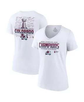 Женская белая футболка с v-образным вырезом и фирменным логотипом Colorado Avalanche Champions Cup Stanley 2022 Fanatics, белый