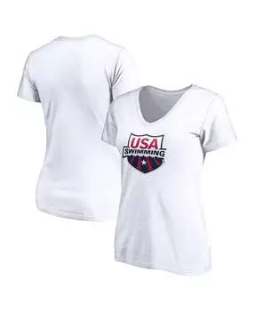 Женская белая футболка с v-образным вырезом и логотипом USA Swim Core Primary Fanatics, белый