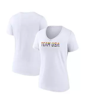 Женская белая футболка в полоску с v-образным вырезом с логотипом Team USA Pride Fanatics, белый