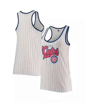 Женская белая и королевская майка Chicago Cubs в тонкую полоску с овальным вырезом New Era, мультиколор