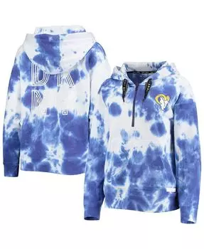 Женская белая и королевская толстовка с капюшоном Los Angeles Rams Dakota Oversized с полумолнией тай-дай DKNY