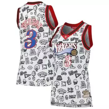 Женская белая майка Mitchell & Ness Allen Iverson Philadelphia 76ers 2000 Doodle Swingman