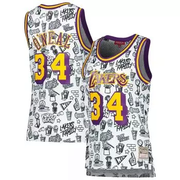 Женская белая майка Mitchell & Ness Shaquille O'Neal Los Angeles Lakers 1996 Doodle Swingman