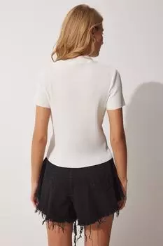 Женская белая плиссированная трикотажная блузка Happiness stanbul, белый