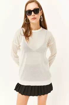 Женская белая прозрачная трикотажная блузка с блестками Olalook, белый