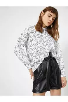 Женская белая рубашка с рисунком Koton, черный