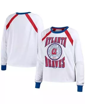 Женская белая рваная футболка Atlanta Braves с длинным рукавом реглан Wear By Erin Andrews, белый