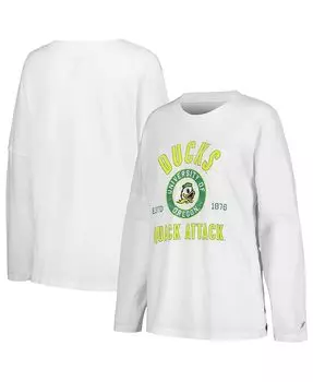 Женская белая рваная футболка большого размера с длинными рукавами Oregon Ducks Clothesline League Collegiate Wear, белый