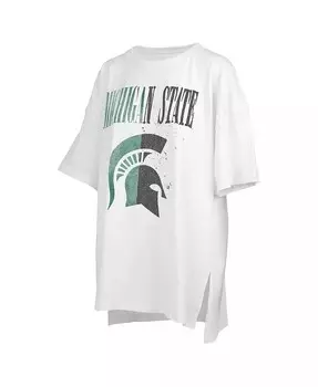 Женская белая рваная футболка оверсайз длиной до талии Michigan State Spartans Motley Crew Andy Pressbox, белый